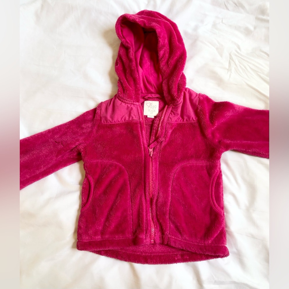 1989 Place Girls Size 2 Fuzzy Hot Pink Zipper Fleece Hoodie Cozy